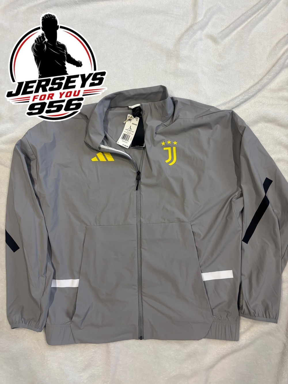 Grey Windbreaker Jacket with Yellow Accents Juventus